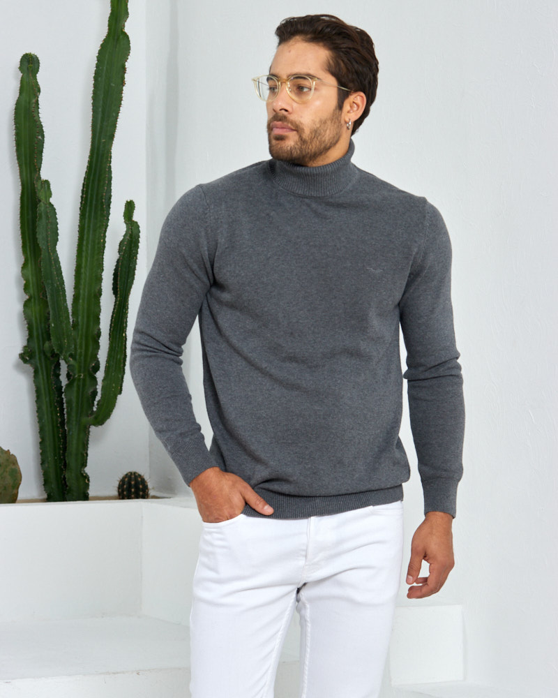 Charcoal Turtleneck Sweater For Men 