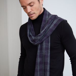Grey And Purple Checked Scarf