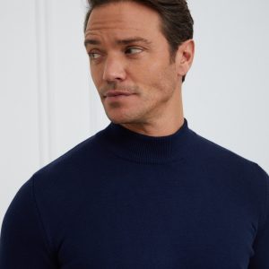 Navy Knitted High Neck Sweater