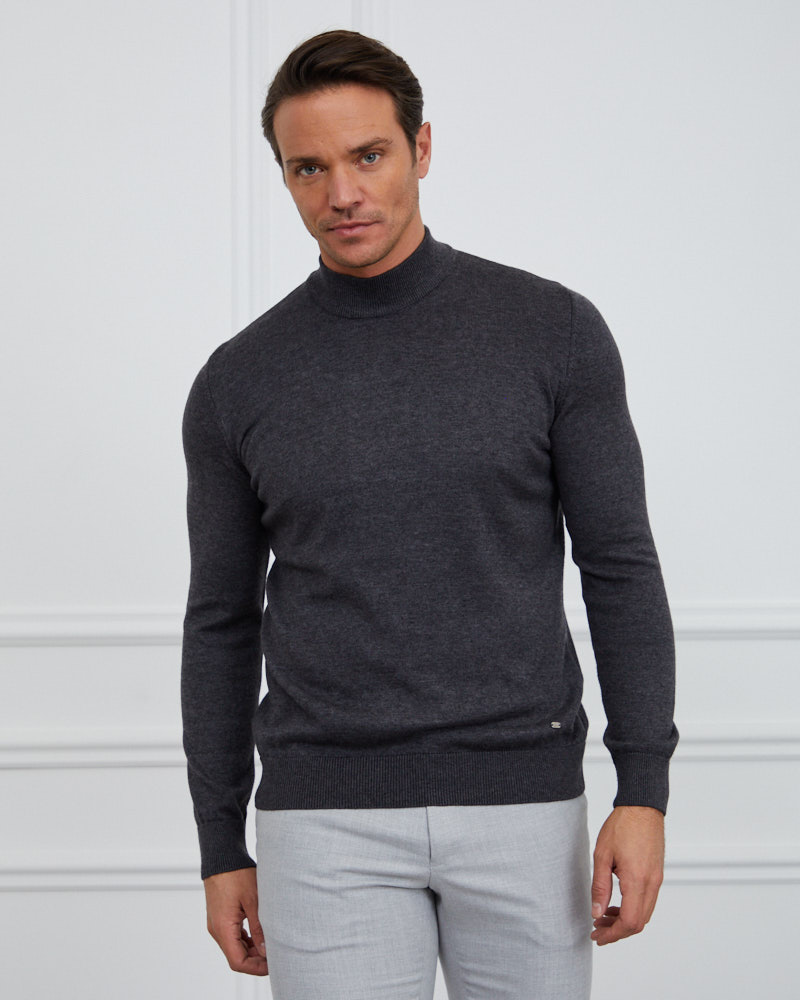 Charcoal Knitted High Neck Sweater