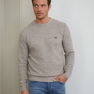 Knitted Structured Beige Wool Sweater