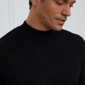 Textured Black High Neck Sweater