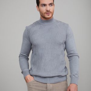 Textured Grey High Neck Sweater