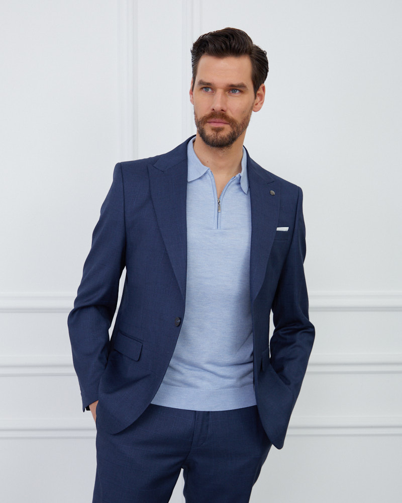 Exquisite Checked Navy Suit