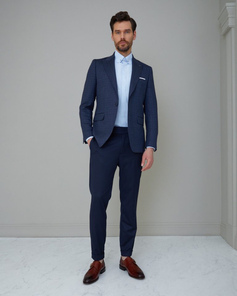 Fancy Patterned Navy Blazer
