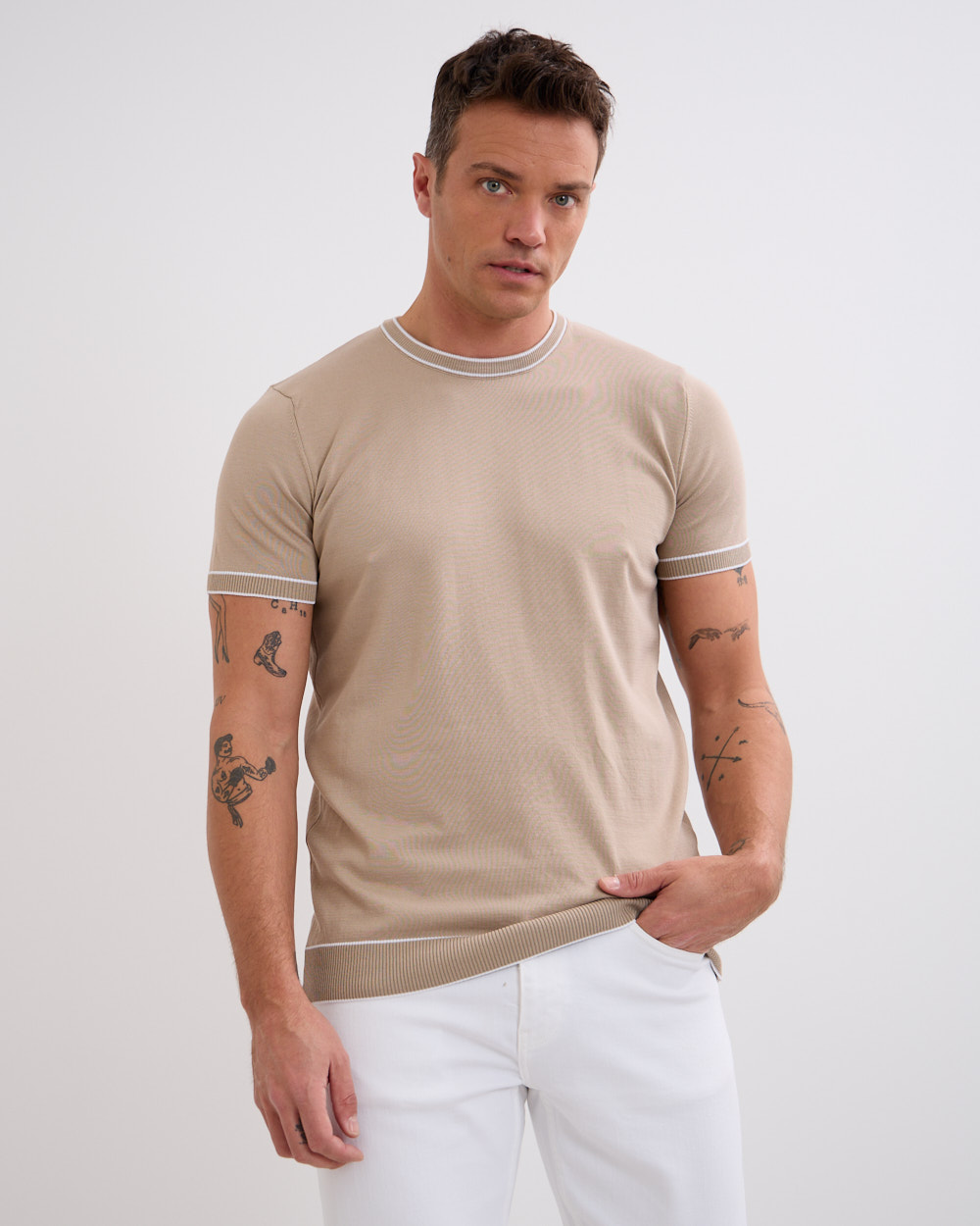 Beige Relaxed Knitted T-shirt