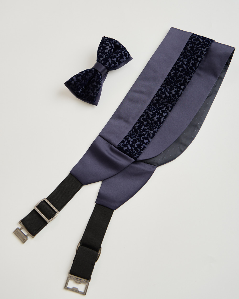 Navy Floral Cummerbund Bowtie Set