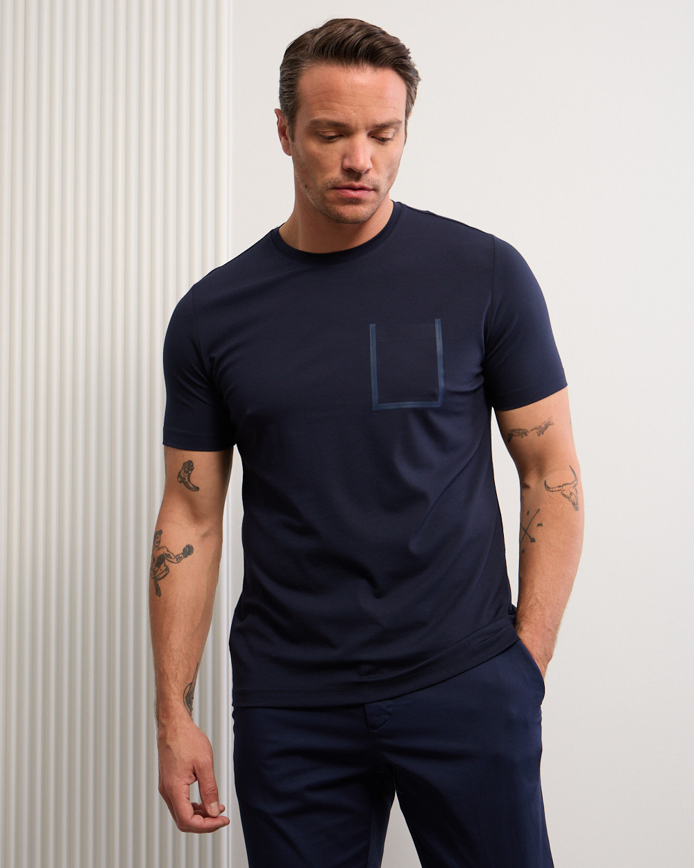 Navy Stretch Anti Wrinkle T-Shirt