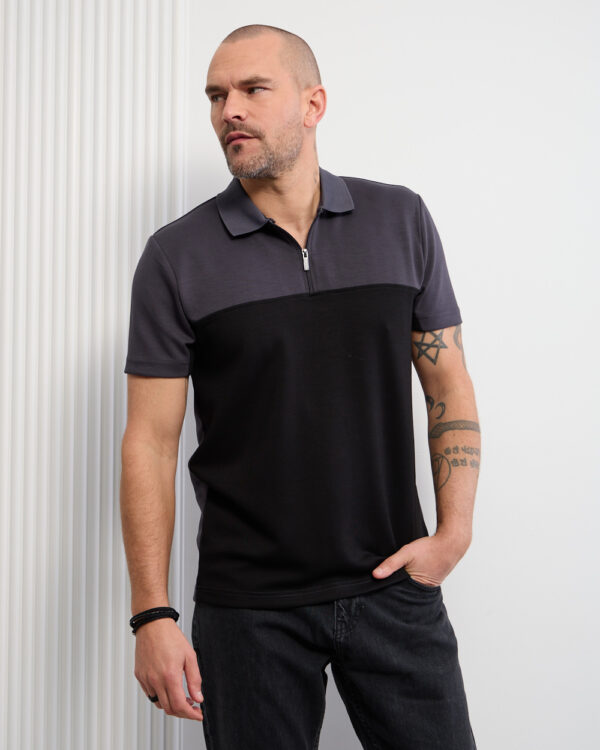 Grey Color Block Polo