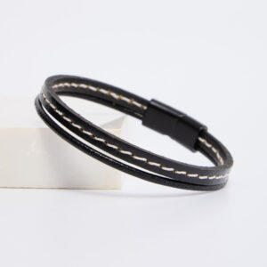 Black Stitch Leather Bracelet