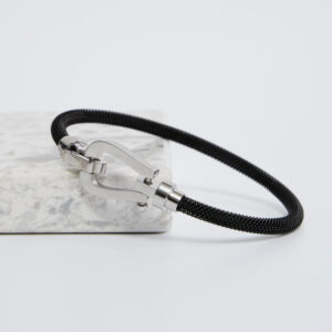Black Silver Textured Metal Bracelet