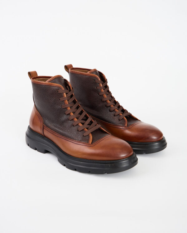 Brown Textured Combat Boots