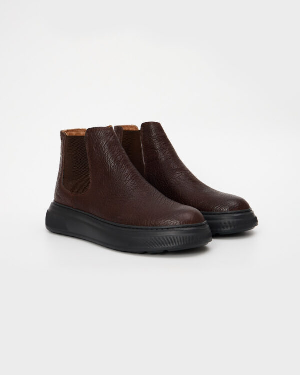 Brown Textured Chelsea Boots