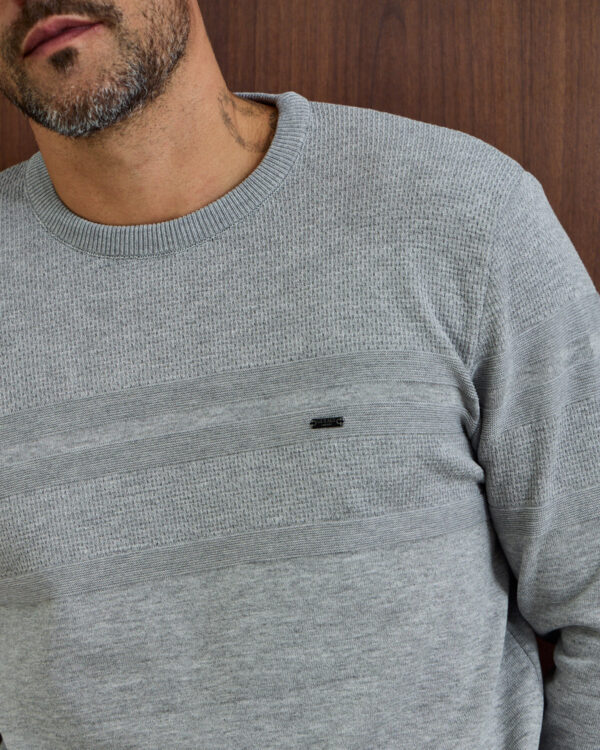 Grey Line Pattern Roundneck Sweater