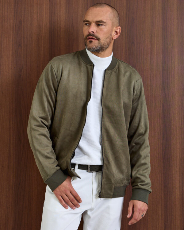 Olive Suede Bomber Light Jacket
