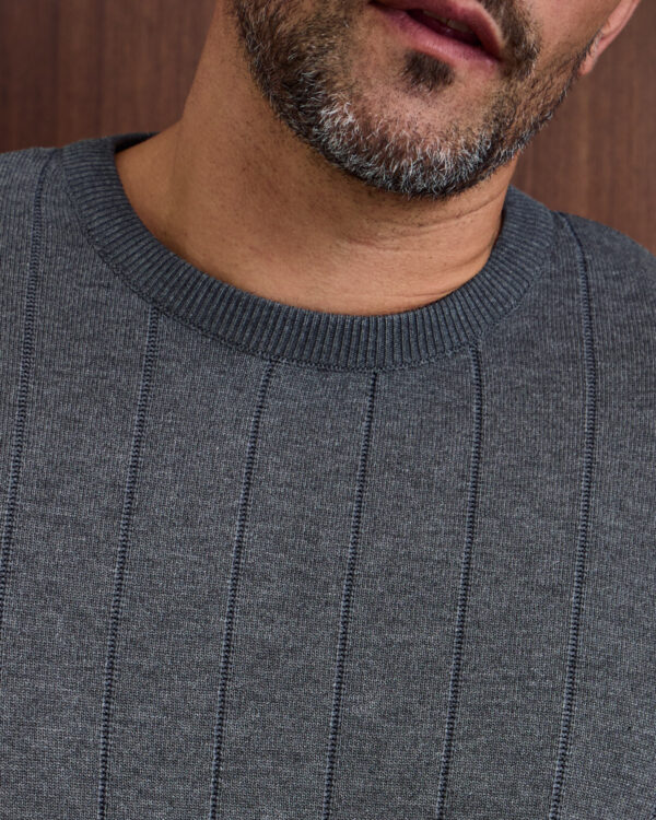 Charcoal Line Textured Roundneck Sweater