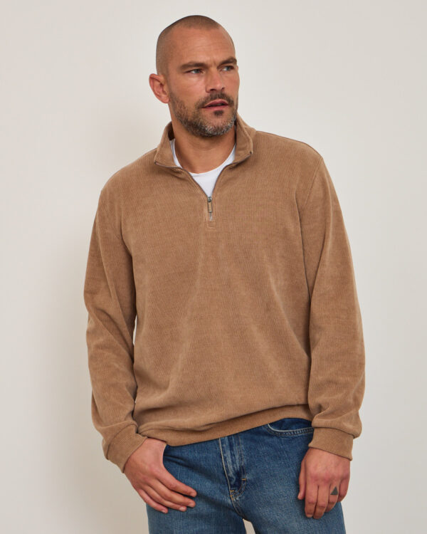 Mocha Clean Finish Zipneck Sweater