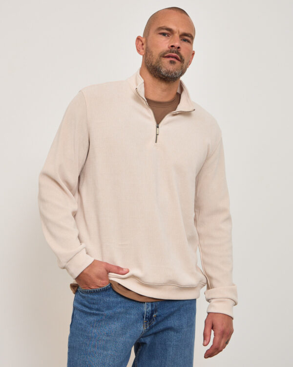 Beige Clean Finish Zipneck Sweater
