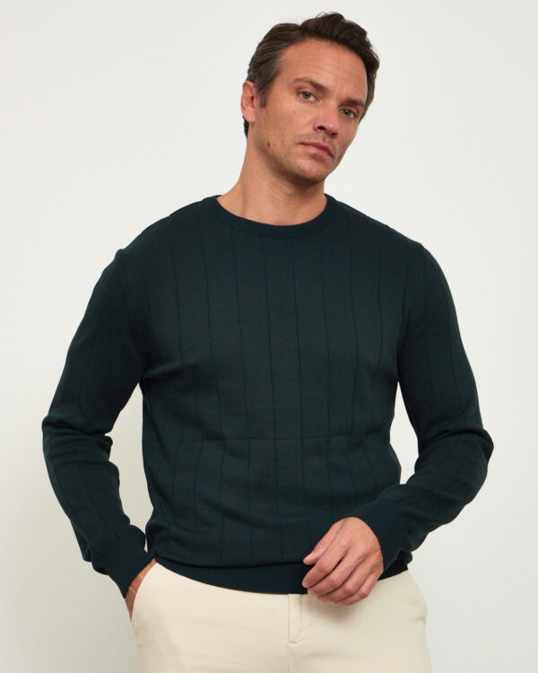 Petrol Line Textured Roundneck Sweater