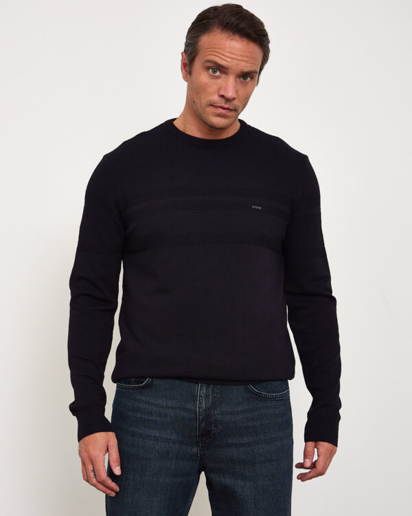 Navy Line Pattern Roundneck Sweater