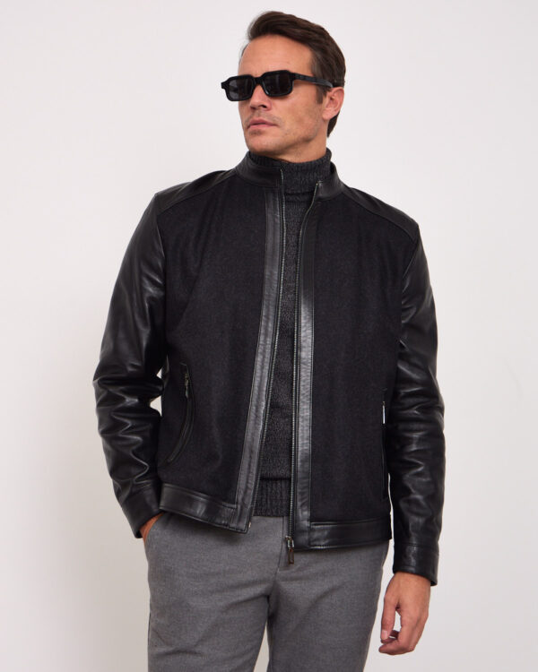 Black Cashmere Mix Leather Jacket