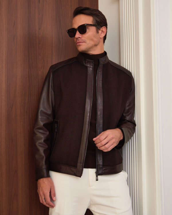 Brown Cashmere Mix Leather Jacket