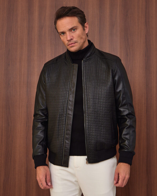 Black Modern Textured Leather Jacket