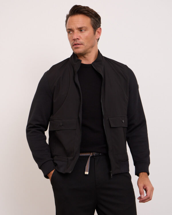Black Polished Mix Material Light Jacket