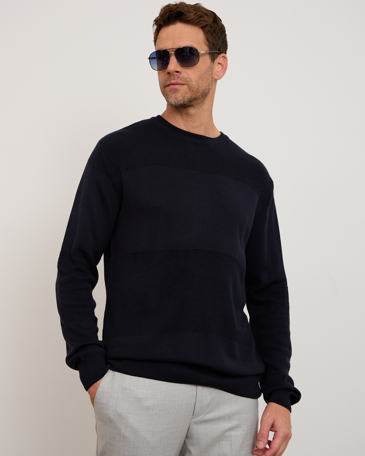 Navy Balanced Cut Roundneck Sweater