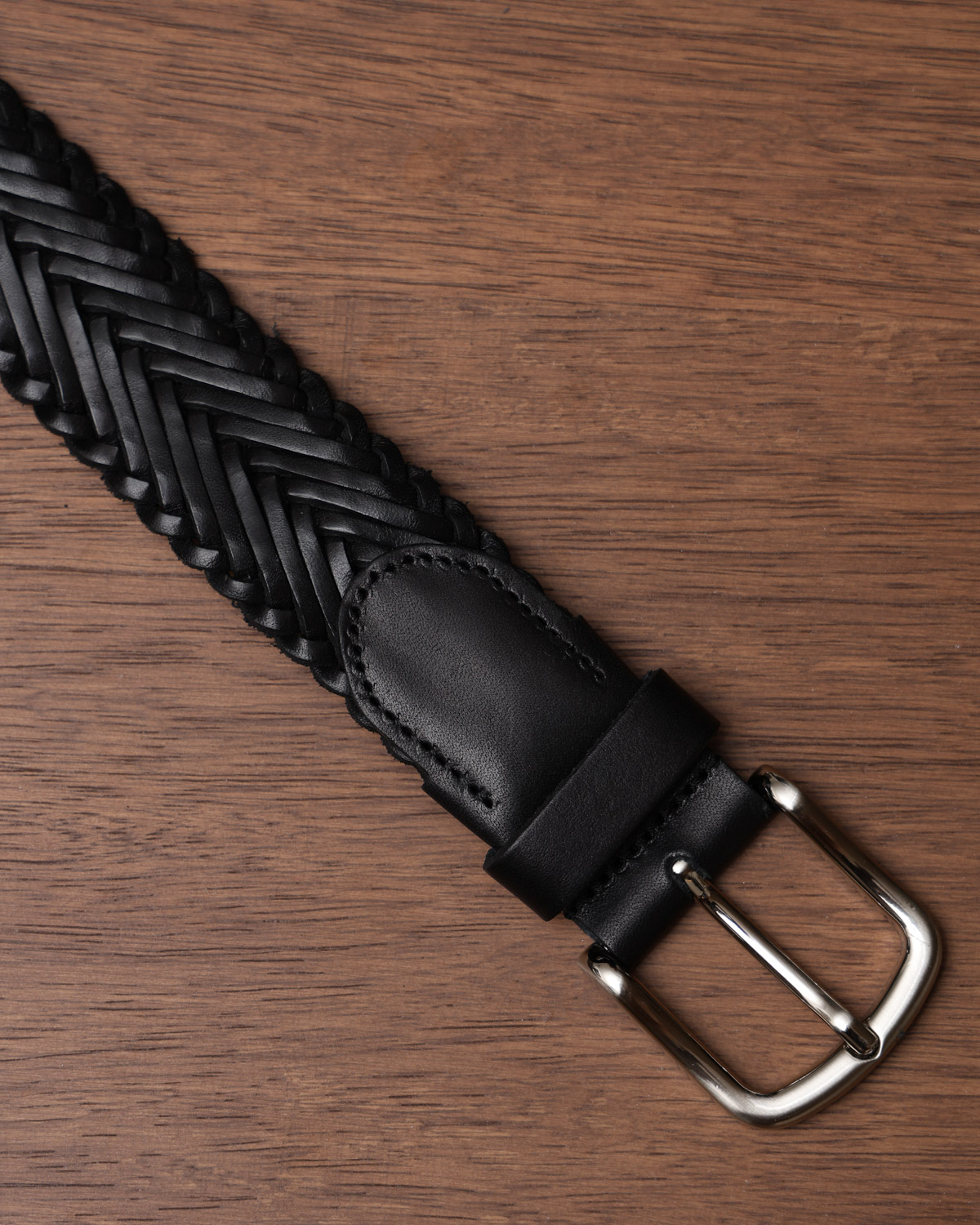 Black Braided Leather Belt