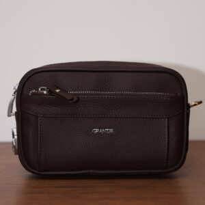 Brown Textured Leather Clutch