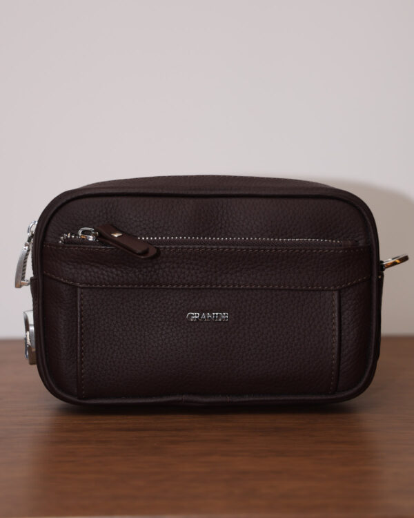 Brown Textured Leather Clutch
