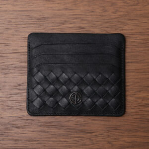 Black Basket Weave Leather Card Holder