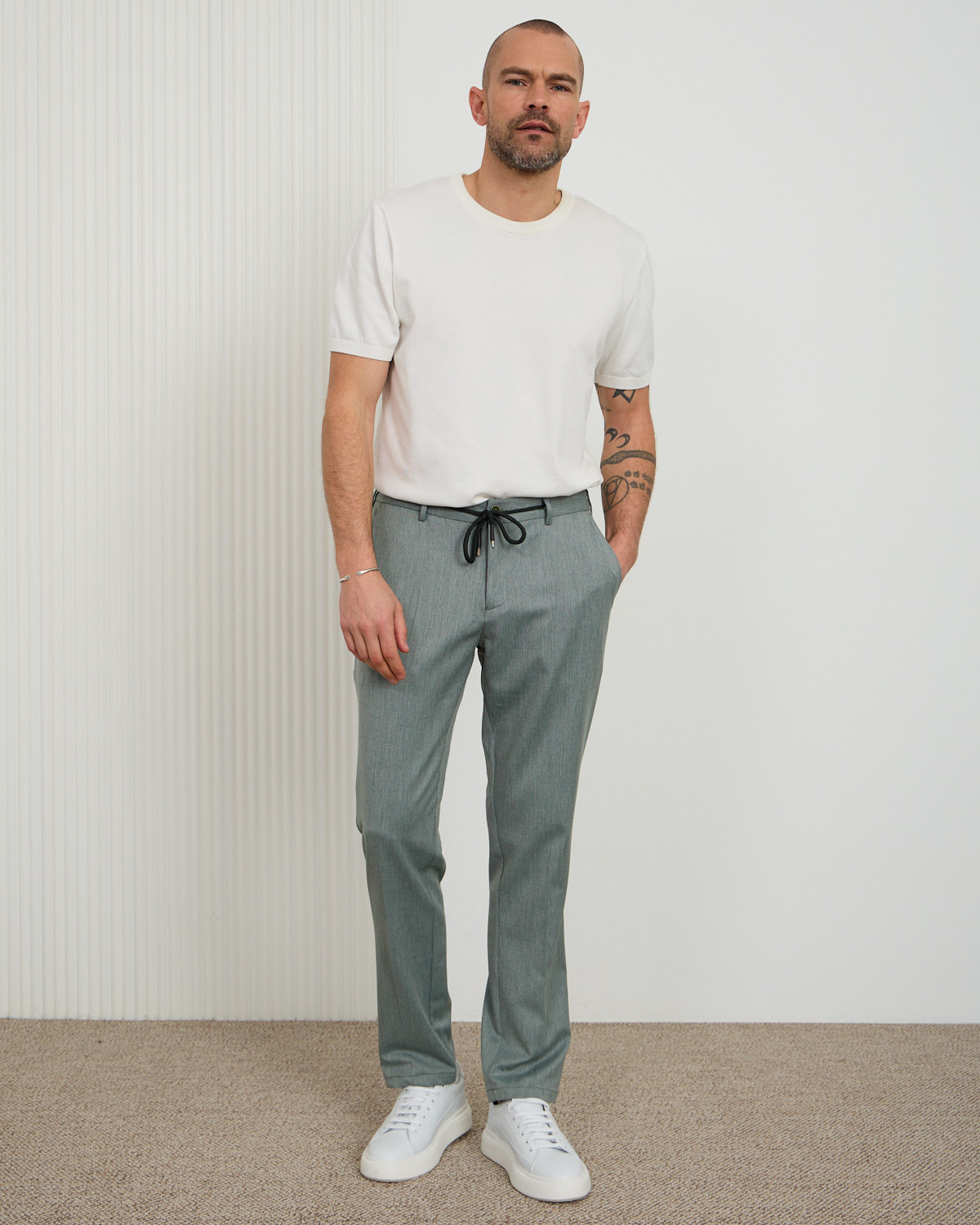 Green Sharp Textured Trousers