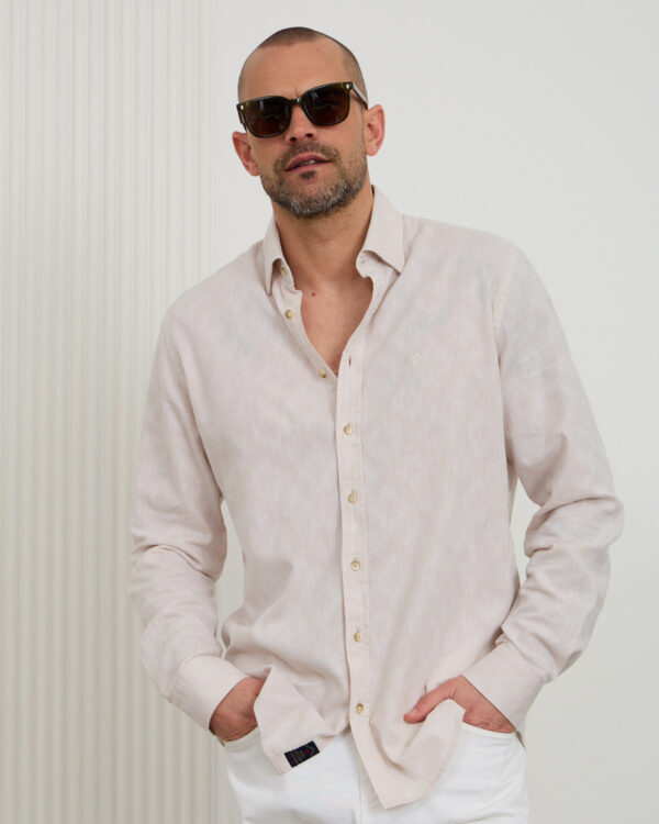 Beige Melange Linen Shirt