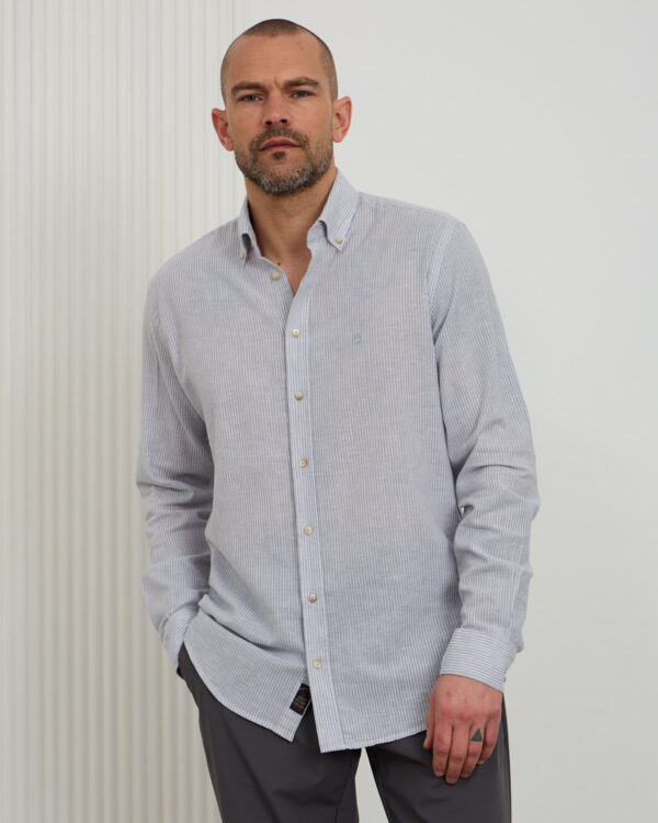 Blue Thin Striped Linen Shirt