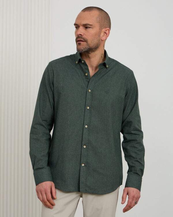 Olive Melange Cotton Shirt