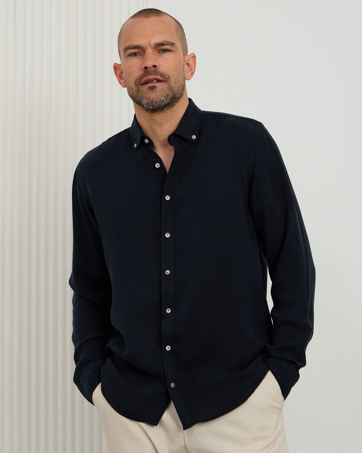 Navy Neat Tencel Shirt