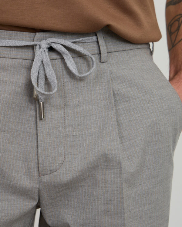 Grey Striped Linen Trousers