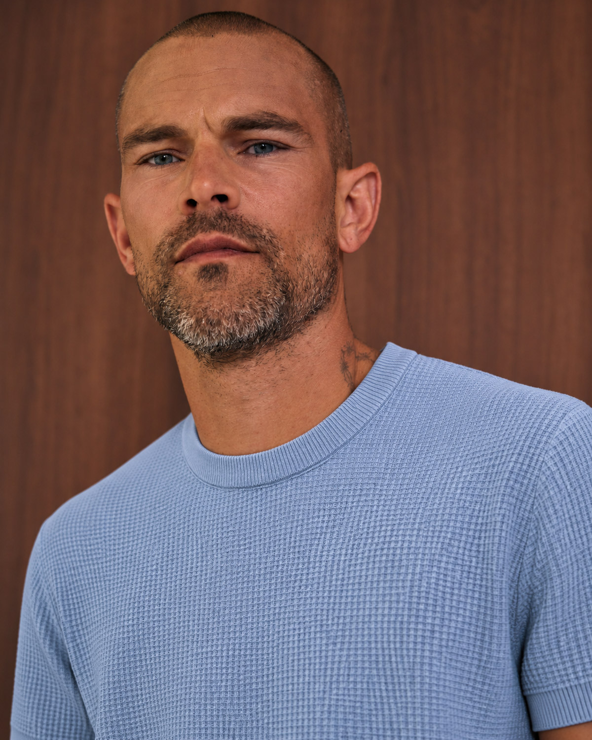 Blue Textured Knitted T-shirt
