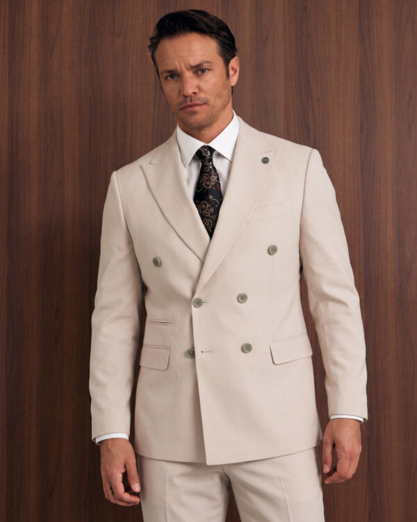 Beige Sleek Double Breasted Suit