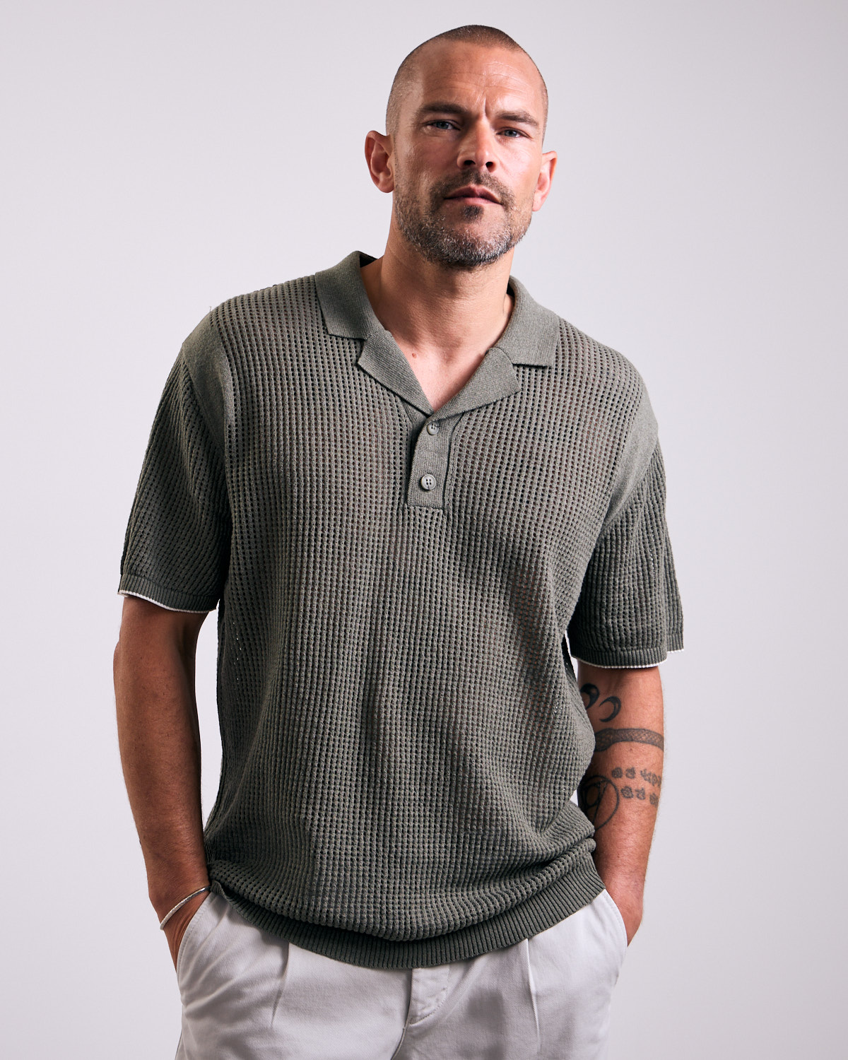 Olive Openwork Polo