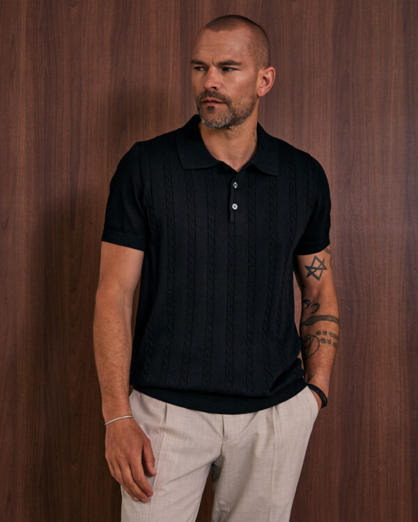 Black Braided Knitted Polo