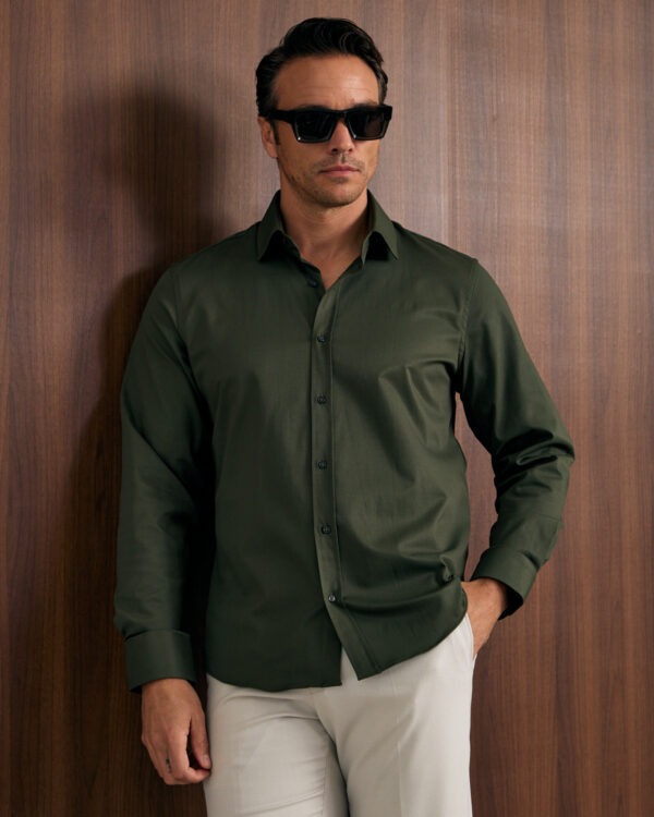 Olive Structured Formal Stretch Shirt