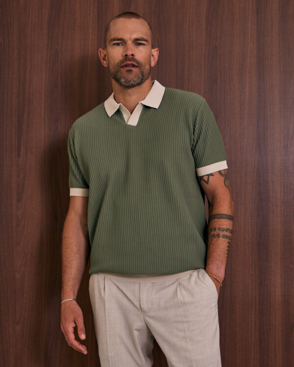 Green Contrasting Collar Polo