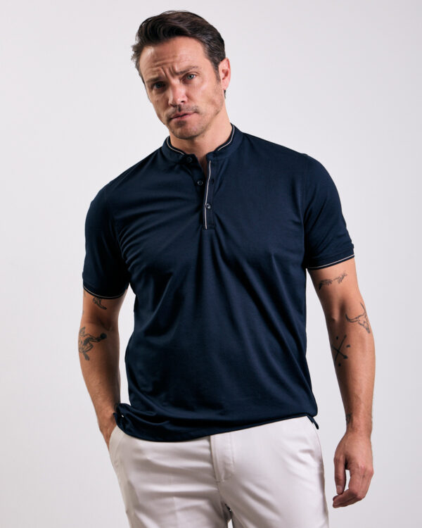 Navy Stand Up Collar Polo