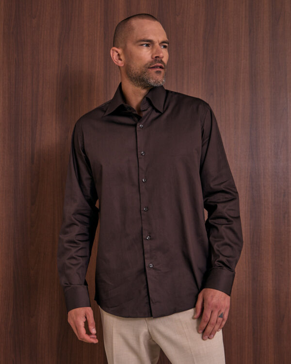 Brown Spread Collar Shirt