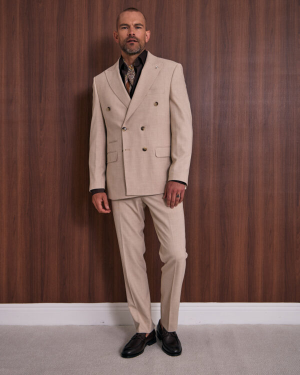 Beige Pure Double Breasted Suit