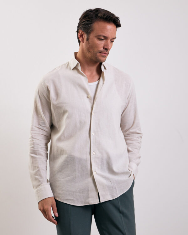 Beige Everyday Basic Linen Shirt
