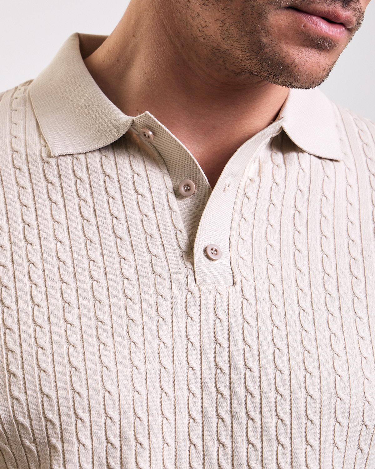 Beige Fit Braided Polo